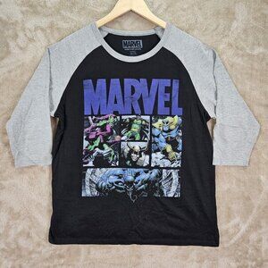 Marvel Black/Gray 3/4 Sleeve Raglan Shirt Men's Size XL Thanos Loki Comics